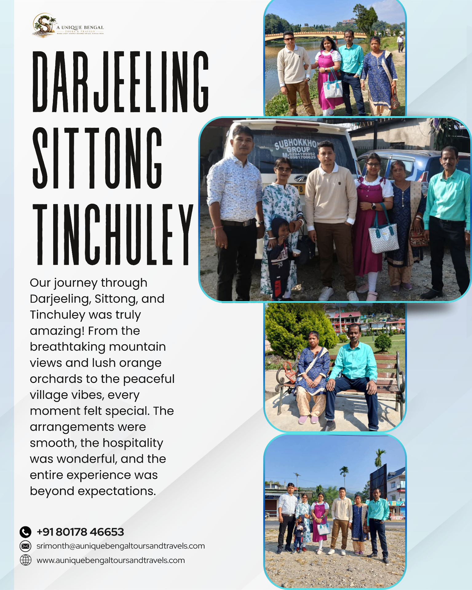 Client trip poster — Darjeeling, Sittong and Tinchuley group photos