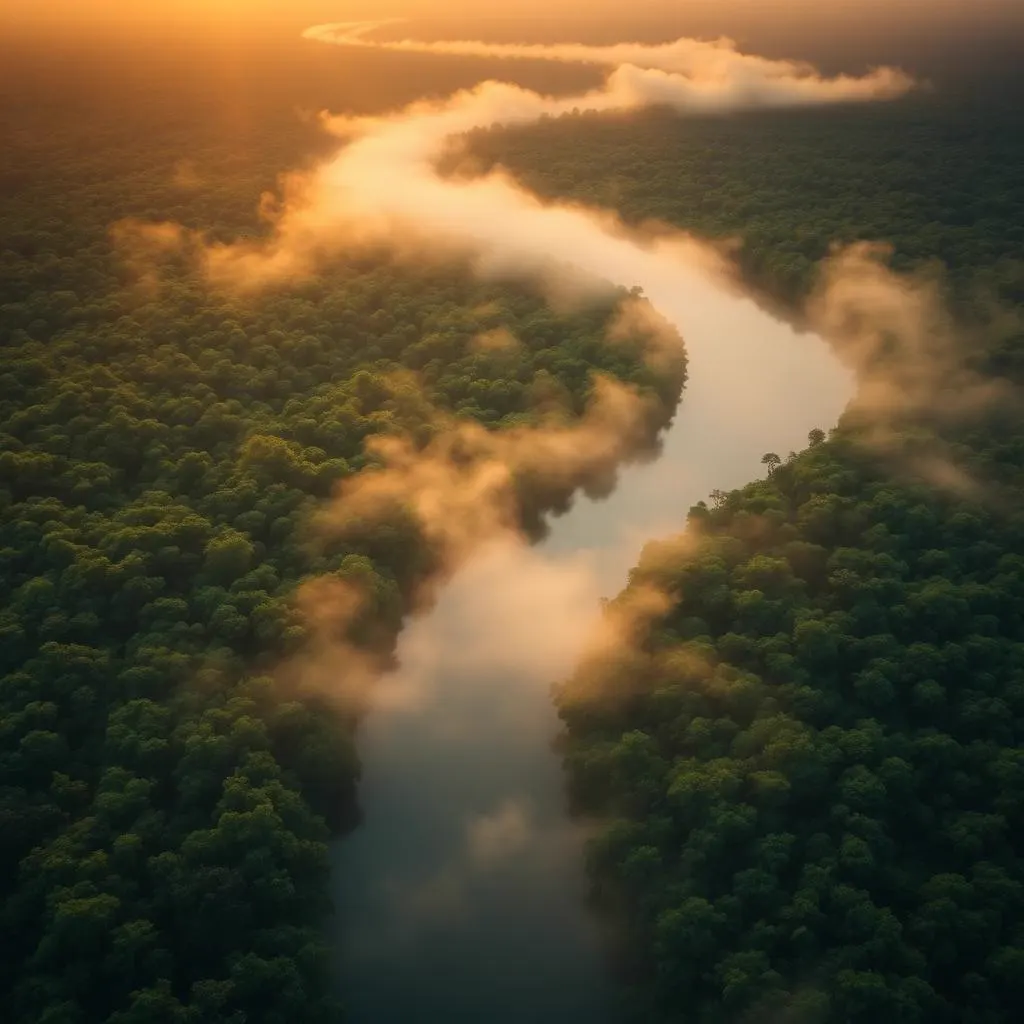 Sundarbans mangrove delta at golden hour